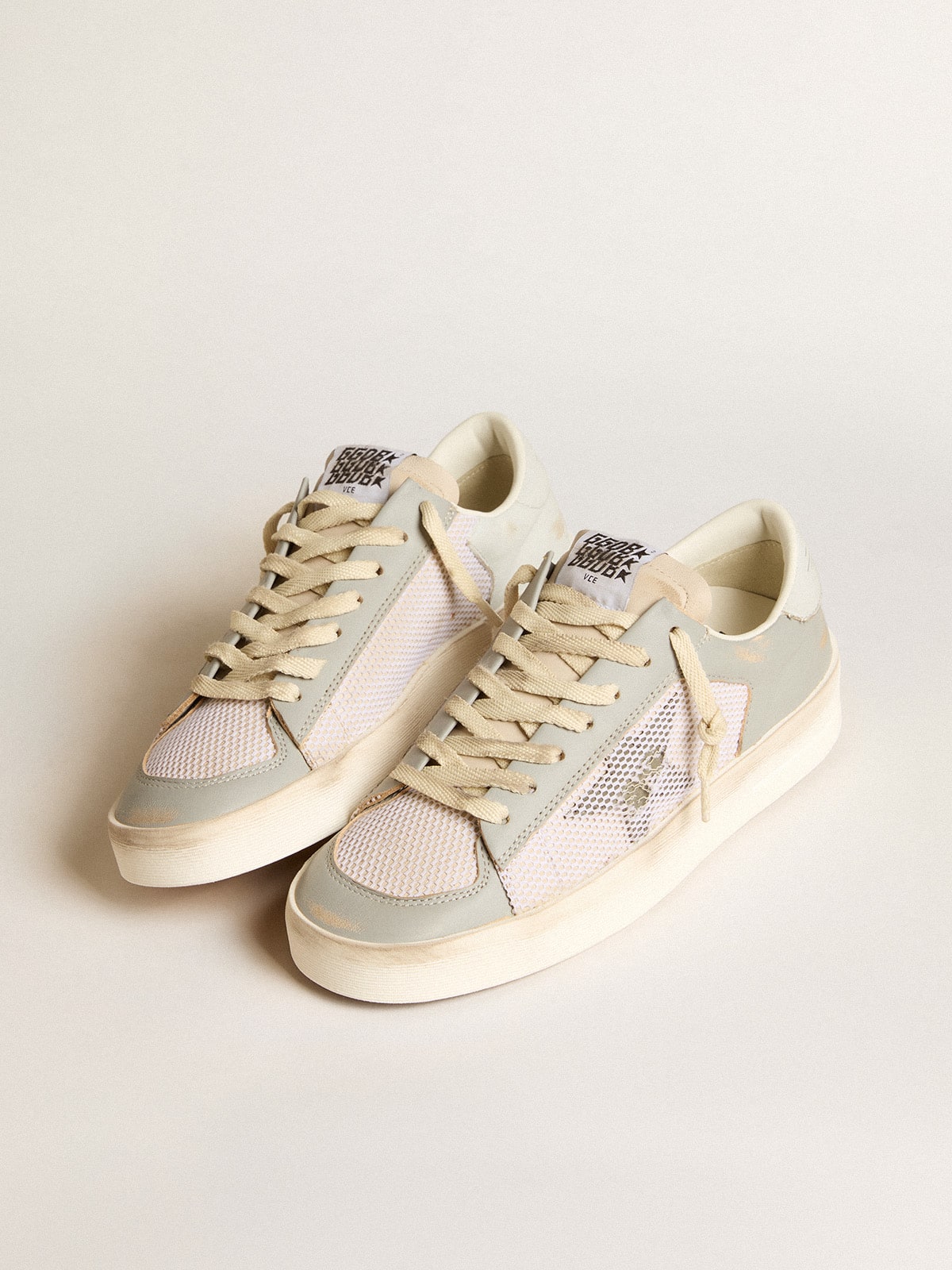 Golden Goose Stardan In Gray Nappa Leather And White Mesh With Gray Leather Star Womens