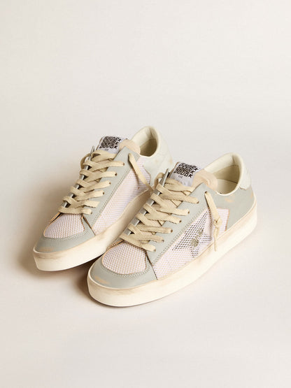 Golden Goose Stardan In Gray Nappa Leather And White Mesh With Gray Leather Star Womens