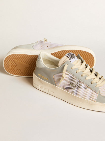 Golden Goose Stardan In Gray Nappa Leather And White Mesh With Gray Leather Star Womens