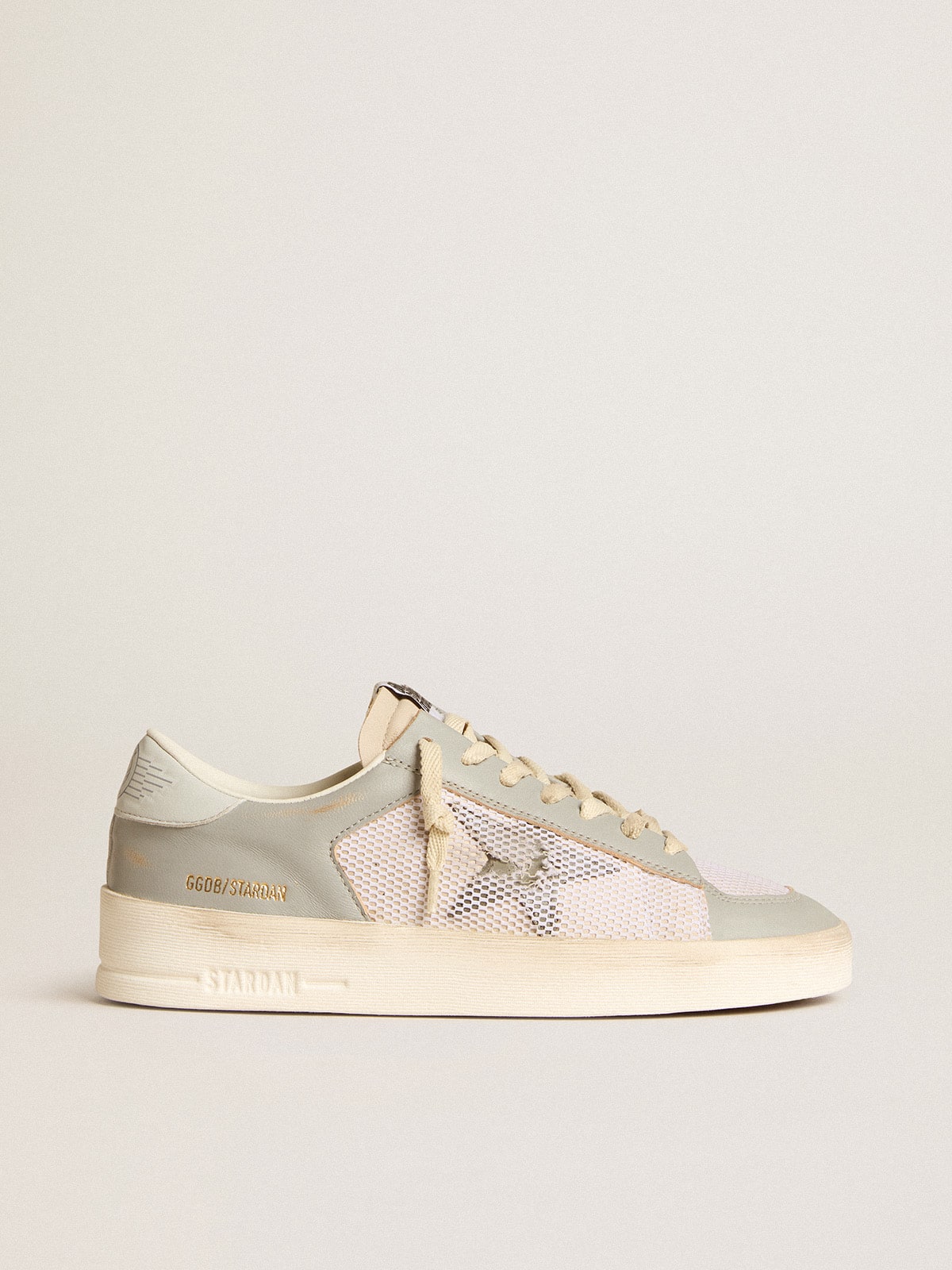 Golden Goose Stardan In Gray Nappa Leather And White Mesh With Gray Leather Star Womens