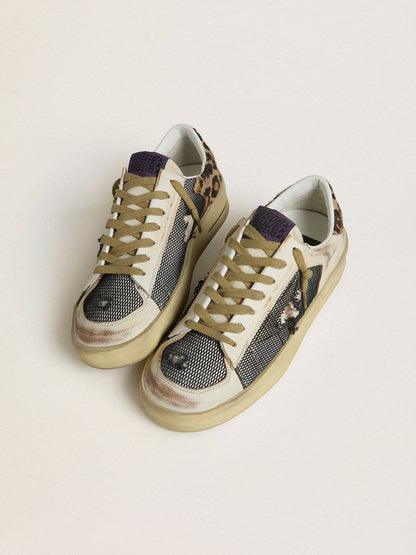 Golden Goose Womens Stardan In Nappa And Mesh With Leopard-Print Pony Skin Heel Tab Womens