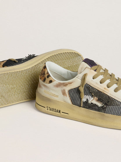 Golden Goose Womens Stardan In Nappa And Mesh With Leopard-Print Pony Skin Heel Tab Womens