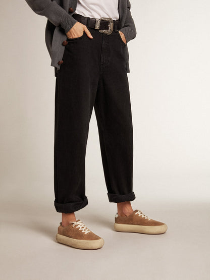Golden Goose Womens Space-Star In Tobacco-Colored Suede With Perforated Star Womens