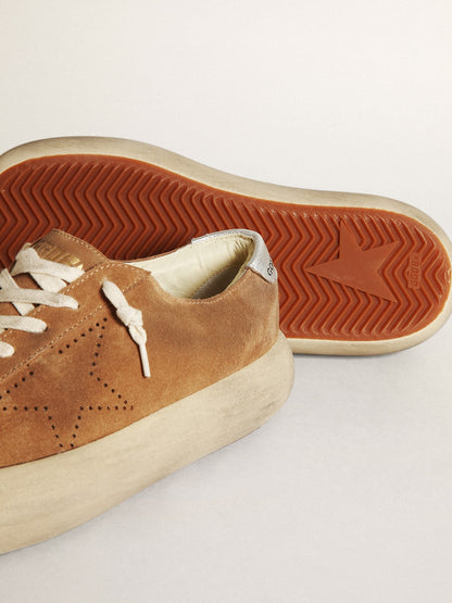 Golden Goose Womens Space-Star In Tobacco-Colored Suede With Perforated Star Womens