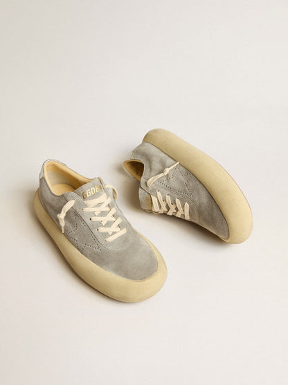 Golden Goose Womens Space-Star Shoes In Ice-Gray Suede With Perforated Star Womens