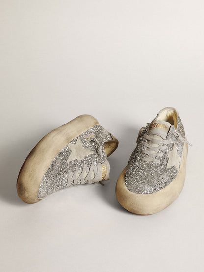 Golden Goose Womens Space-Star In Silver Glitter With Ice-Gray Star Womens