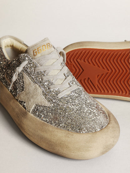 Golden Goose Womens Space-Star In Silver Glitter With Ice-Gray Star Womens