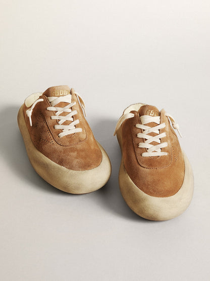 Golden Goose Womens Space-Star Sabot In Tobacco-Colored Suede With Perforated Star Womens