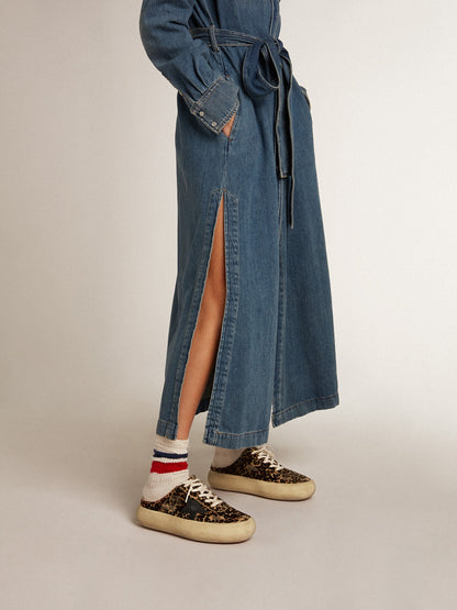 Golden Goose Womens Space-Star Sabot In Leopard Print Pony Skin With Black Star Womens