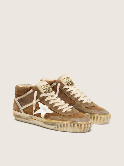 Golden Goose Womens Mid Star Lab In Rust-Colored Suede With A White Leather Star Womens