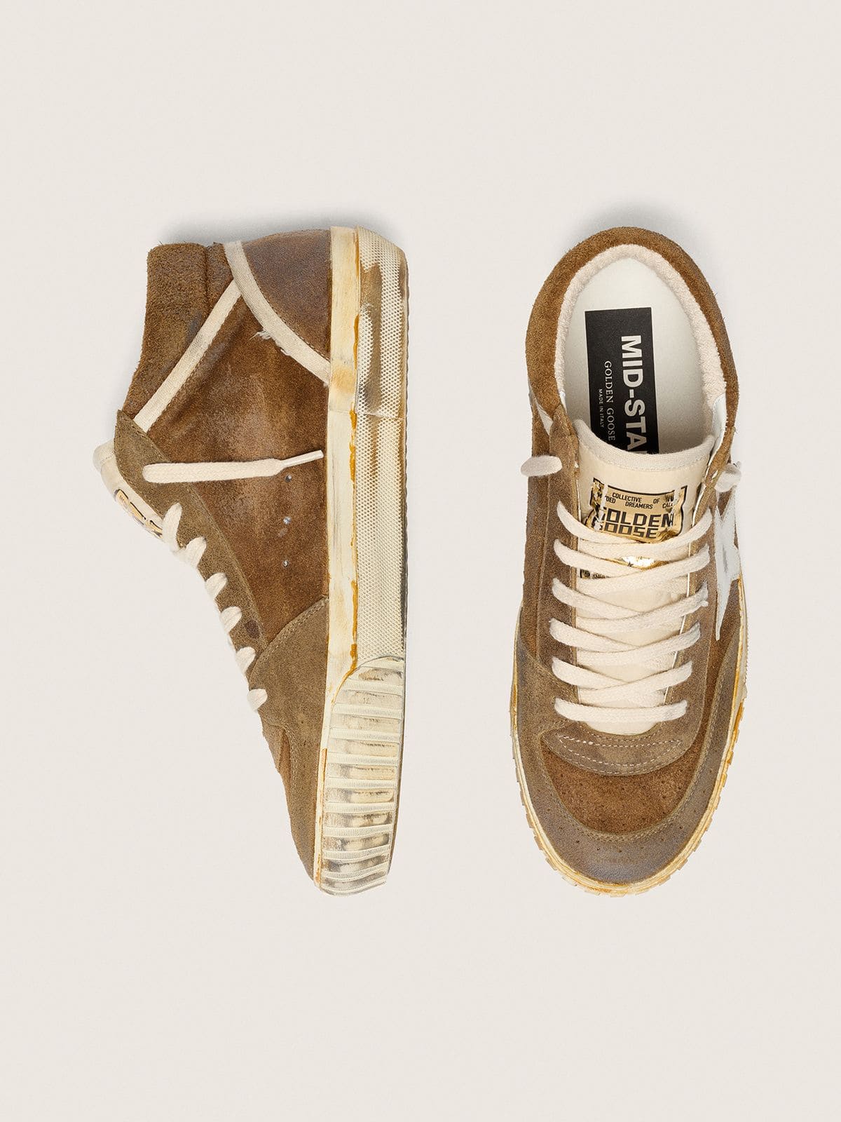 Golden Goose Womens Mid Star Lab In Rust-Colored Suede With A White Leather Star Womens