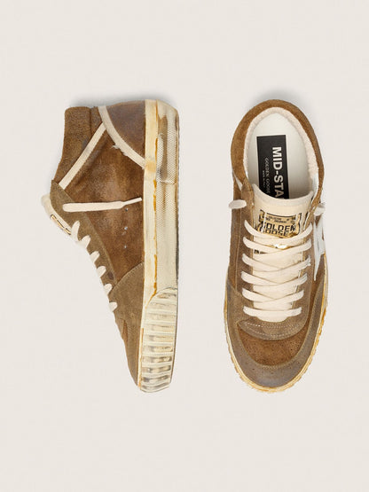 Golden Goose Womens Mid Star Lab In Rust-Colored Suede With A White Leather Star Womens
