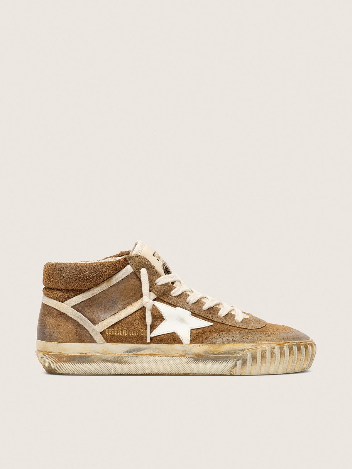 Golden Goose Womens Mid Star Lab In Rust-Colored Suede With A White Leather Star Womens