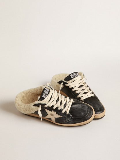 Golden Goose Ball Star Sabots In Nappa With Platinum Star And Shearling Lining Womens