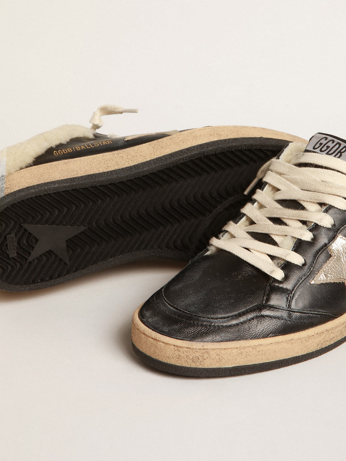 Golden Goose Ball Star Sabots In Nappa With Platinum Star And Shearling Lining Womens