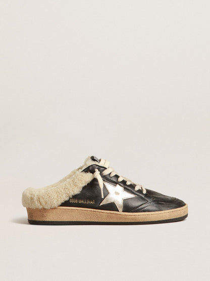 Golden Goose Ball Star Sabots In Nappa With Platinum Star And Shearling Lining Womens