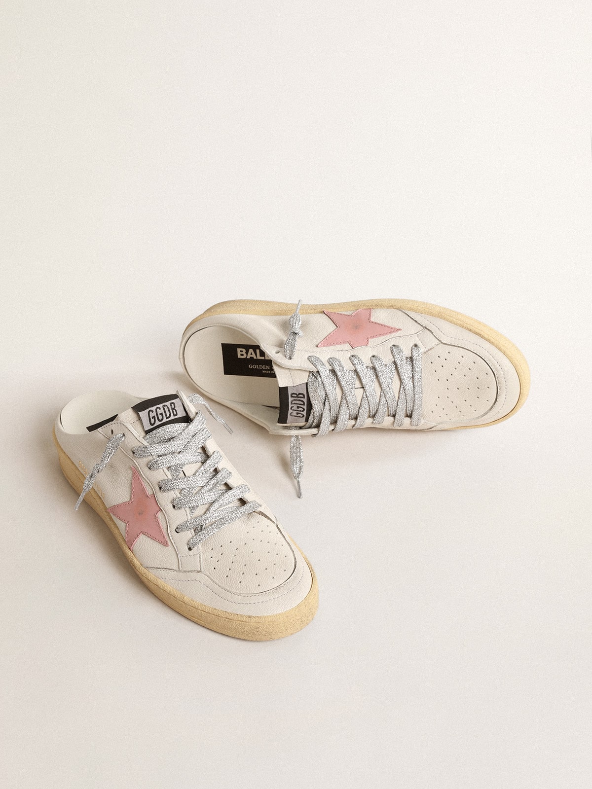 Golden Goose Ball Star Sabots In White Nappa With An Old-Rose Leather Star Womens