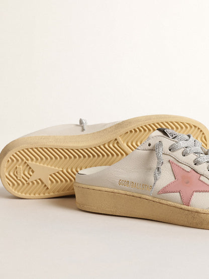 Golden Goose Ball Star Sabots In White Nappa With An Old-Rose Leather Star Womens