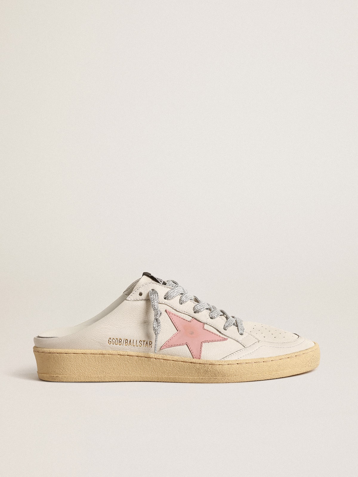 Golden Goose Ball Star Sabots In White Nappa With An Old-Rose Leather Star Womens