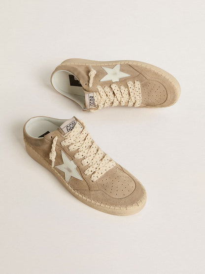 Golden Goose Womens Ball Star Sabot In Beige Suede With White Leather Star Womens