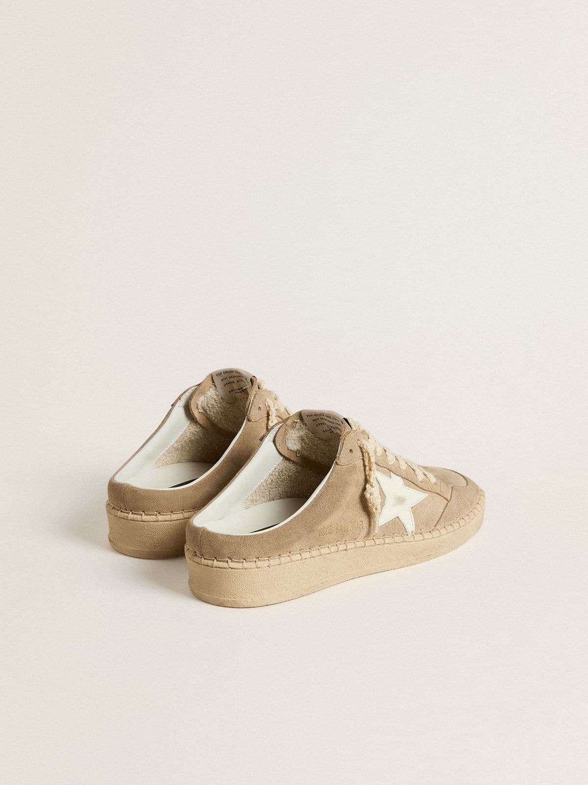 Golden Goose Womens Ball Star Sabot In Beige Suede With White Leather Star Womens