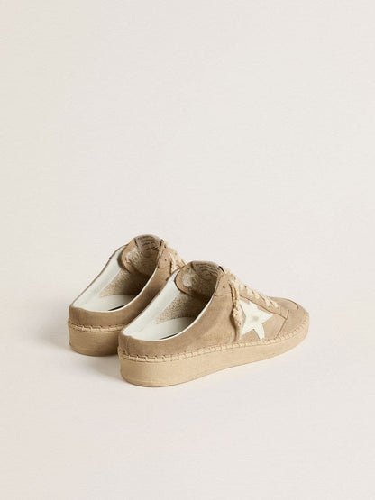 Golden Goose Womens Ball Star Sabot In Beige Suede With White Leather Star Womens