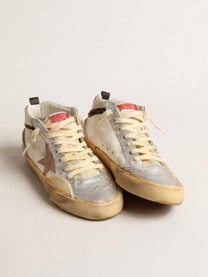 Golden Goose Mid Star Ltd With Silver Metallic Leather Inserts And Pink Star Womens