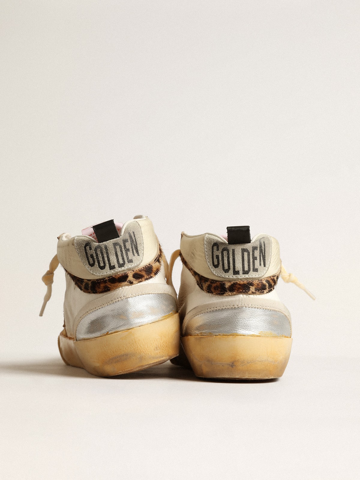 Golden Goose Mid Star Ltd With Silver Metallic Leather Inserts And Pink Star Womens