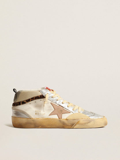 Golden Goose Mid Star Ltd With Silver Metallic Leather Inserts And Pink Star Womens