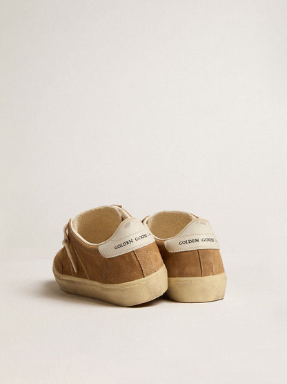 Golden Goose Womens Soul Star In Camel-Colored Suede With White Leather Heel Tab And Tongue Womens