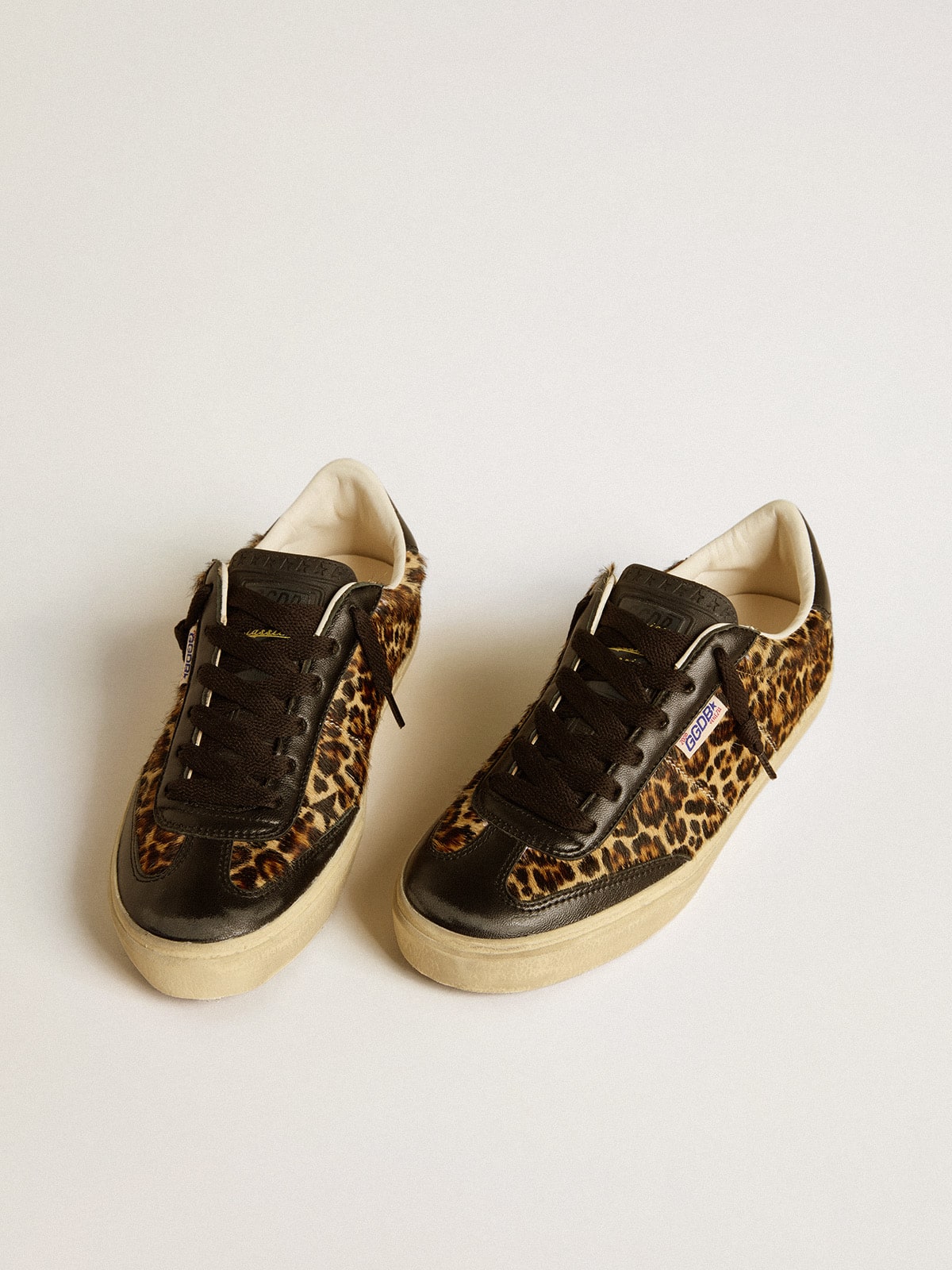 Golden Goose Soul Star In Leopard-Print Pony Skin With Black Nappa Leather Heel Tab And Inserts Womens