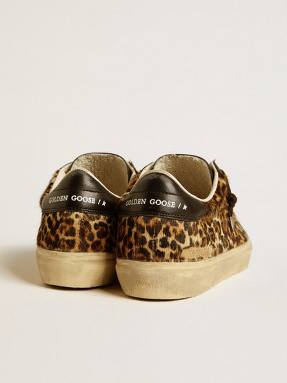 Golden Goose Soul Star In Leopard-Print Pony Skin With Black Nappa Leather Heel Tab And Inserts Womens