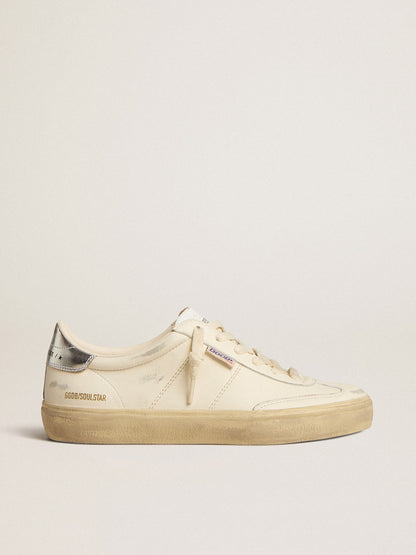 Golden Goose Soul Star In White Nappa With Metallic Silver Leather Heel Tab Womens