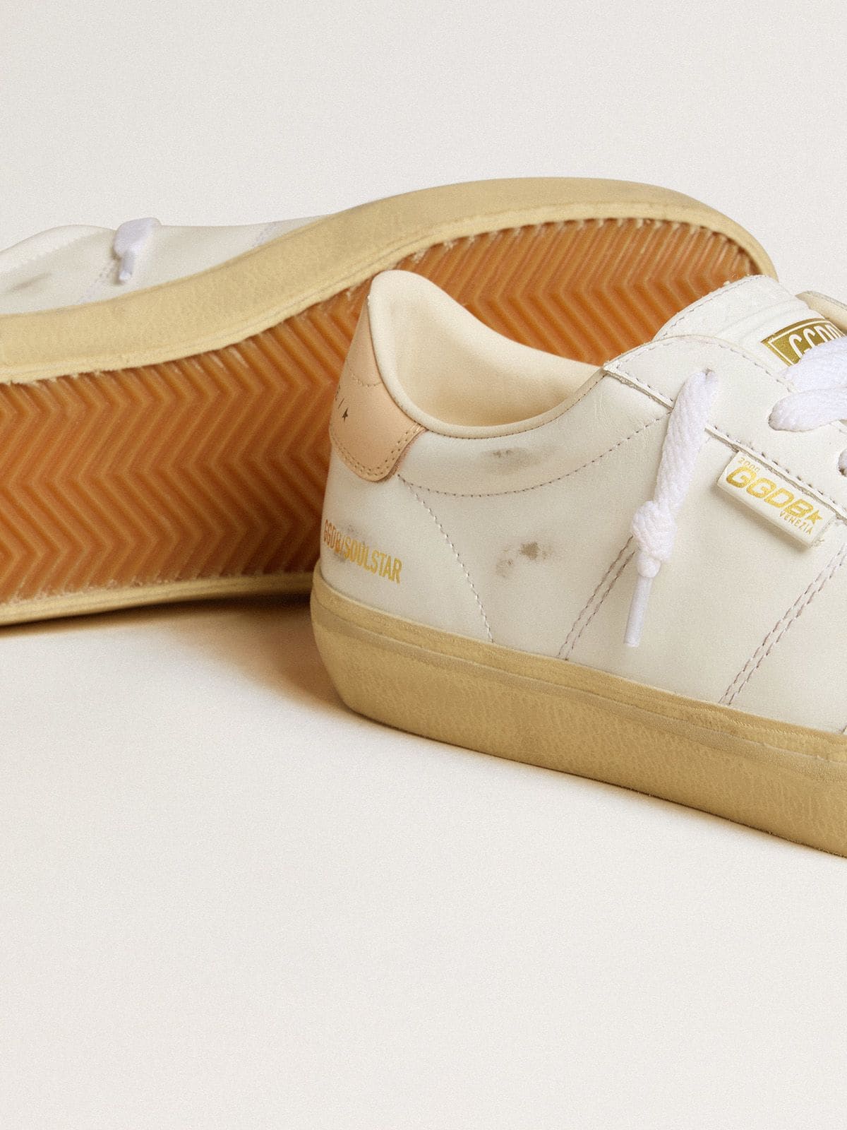 Golden Goose Womens Soul Star In White Leather With Pink Leather Heel Tab Womens