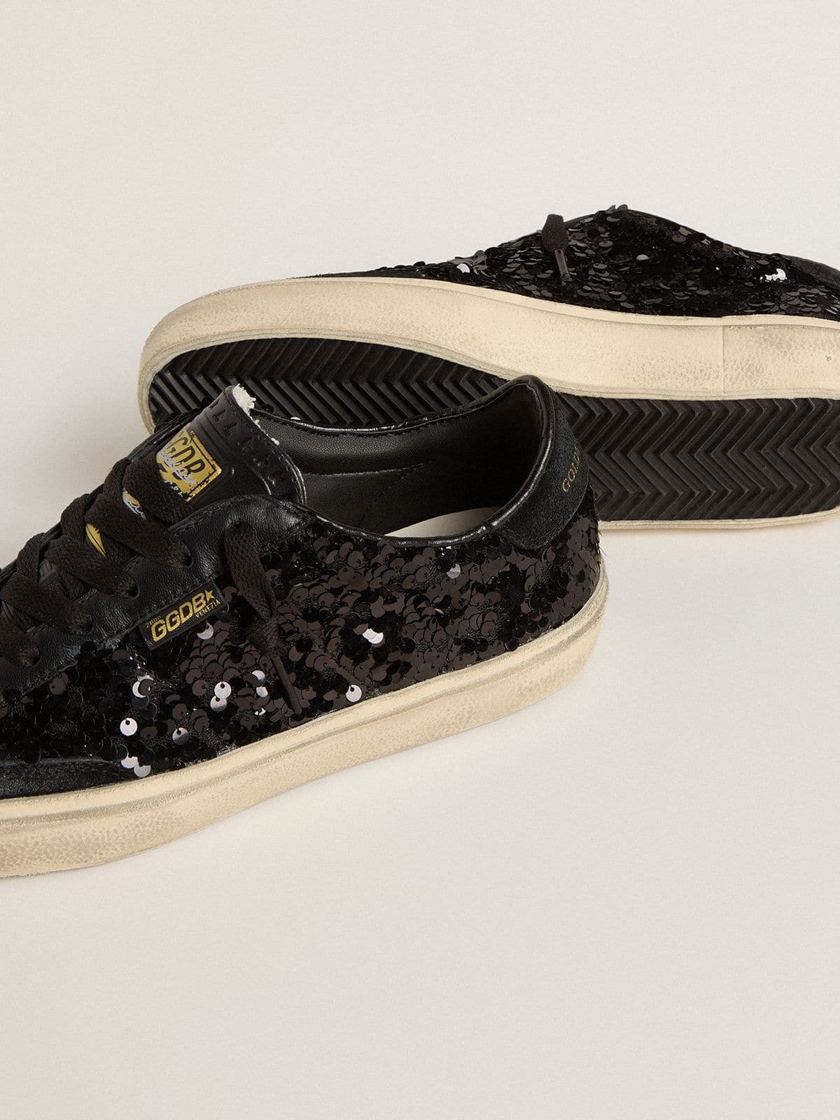Golden Goose Womens Soul Star In Black Sequins With Black Suede Heel Tab Womens