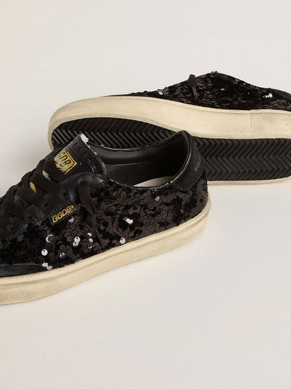 Golden Goose Womens Soul Star In Black Sequins With Black Suede Heel Tab Womens