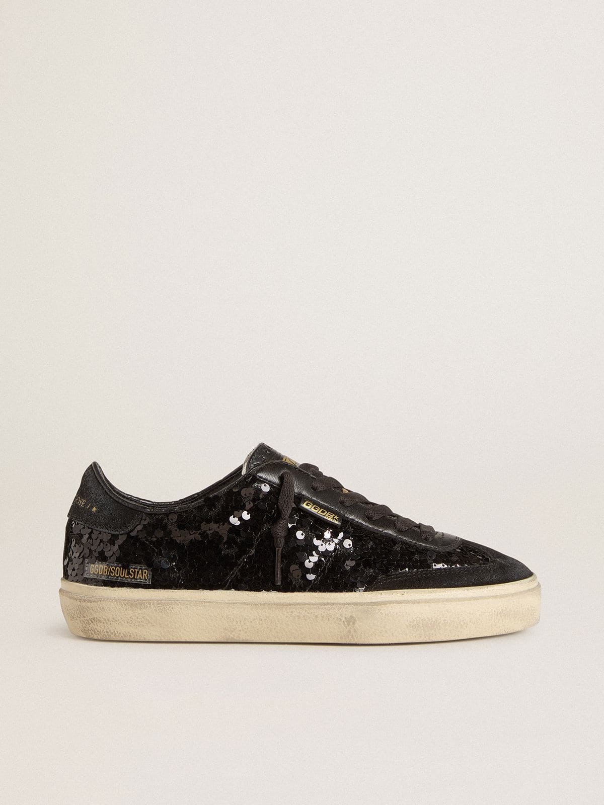 Golden Goose Womens Soul Star In Black Sequins With Black Suede Heel Tab Womens