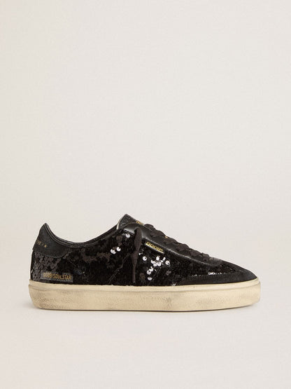 Golden Goose Womens Soul Star In Black Sequins With Black Suede Heel Tab Womens