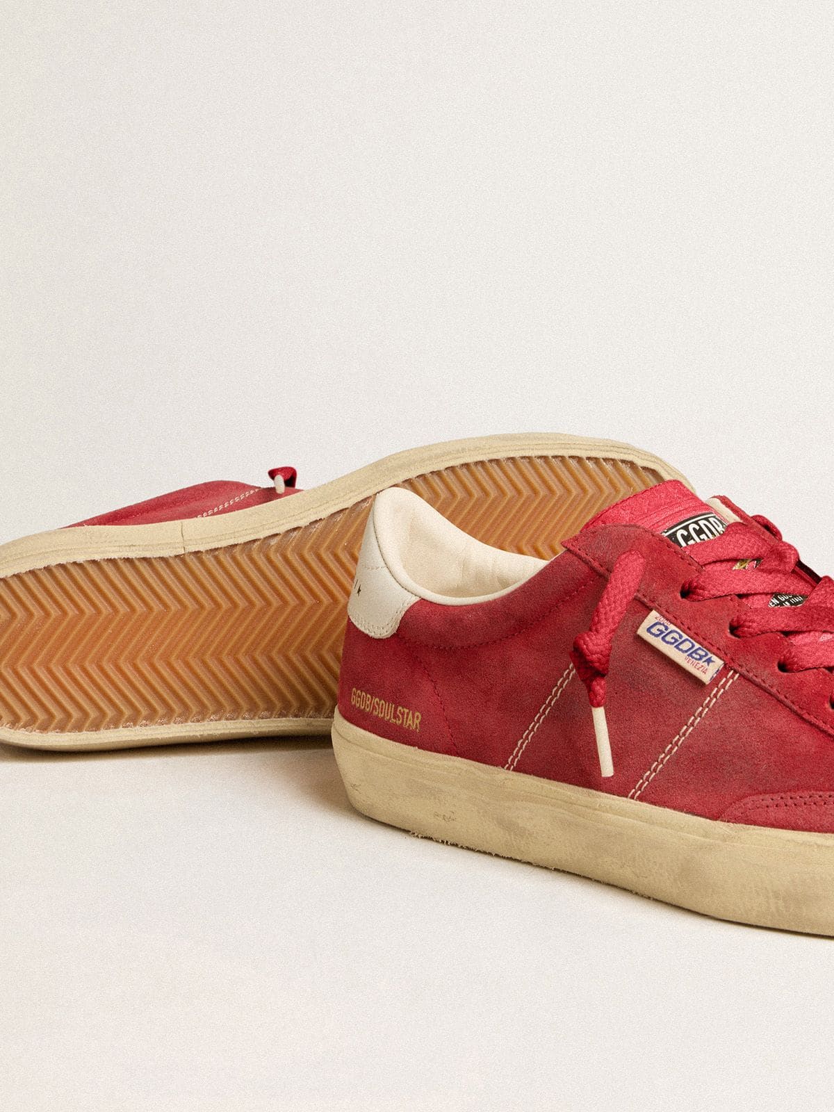 Golden Goose Womens Soul Star In Red Suede With White Leather Heel Tab Womens