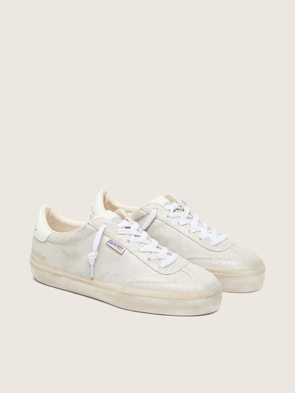Golden Goose Womens Soul Star In Beige Suede With White Leather Heel Tab Womens