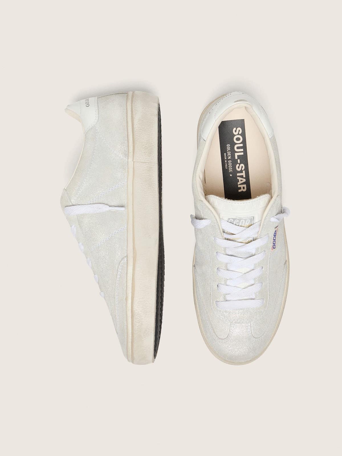 Golden Goose Womens Soul Star In Beige Suede With White Leather Heel Tab Womens