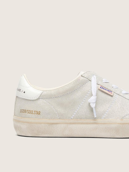 Golden Goose Womens Soul Star In Beige Suede With White Leather Heel Tab Womens