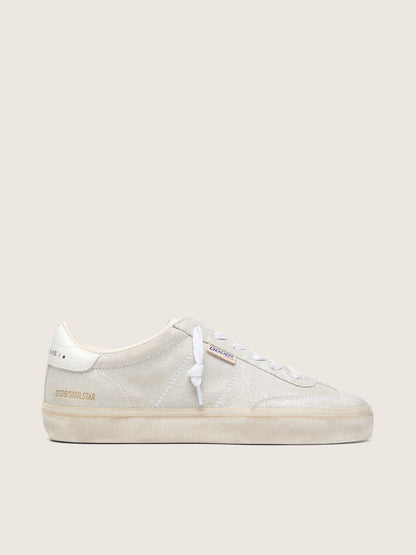 Golden Goose Womens Soul Star In Beige Suede With White Leather Heel Tab Womens