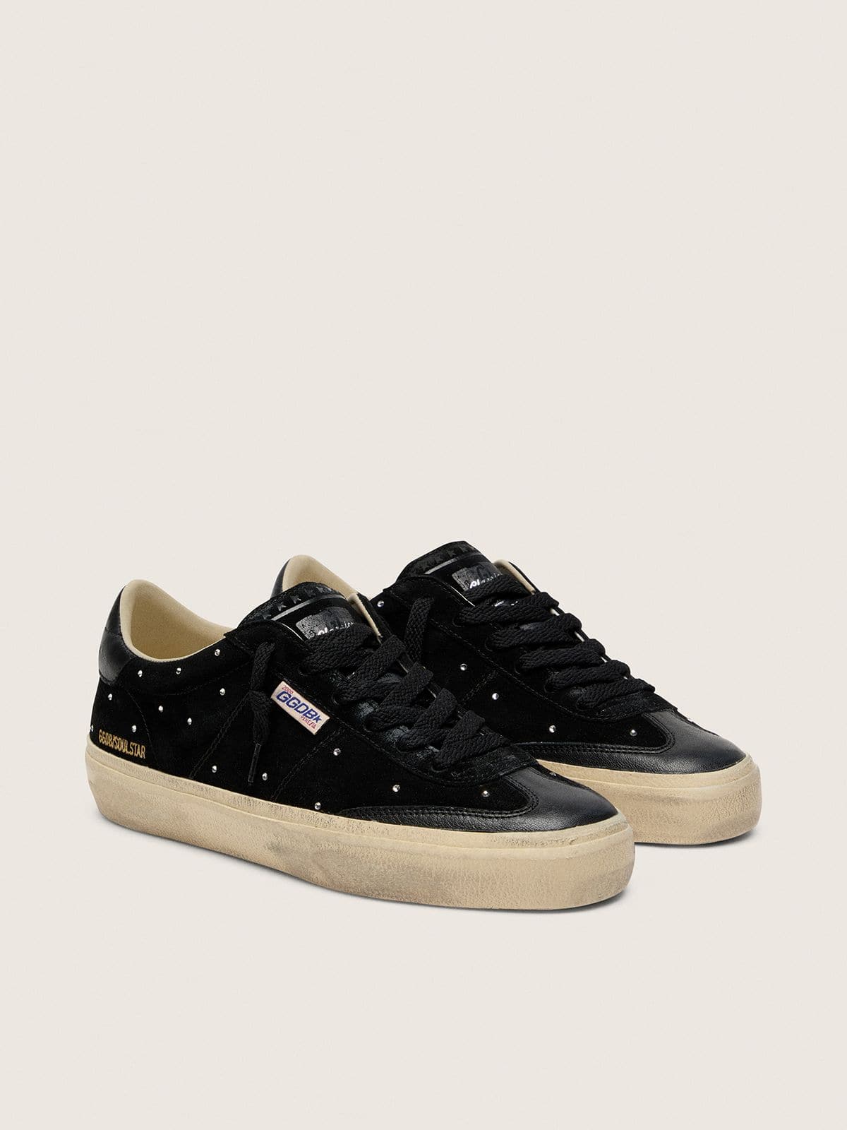Golden Goose Womens Soul Star In Black Suede With Silver Swarovski Womens