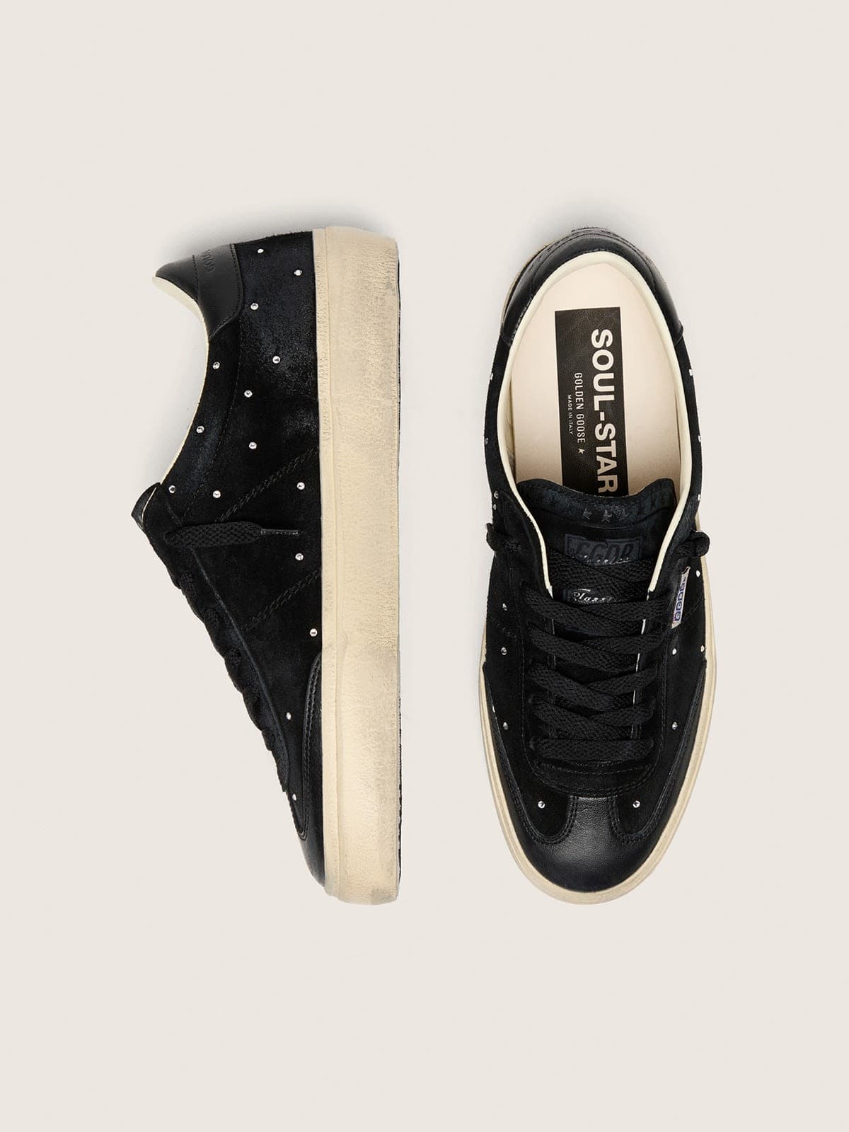Golden Goose Womens Soul Star In Black Suede With Silver Swarovski Womens