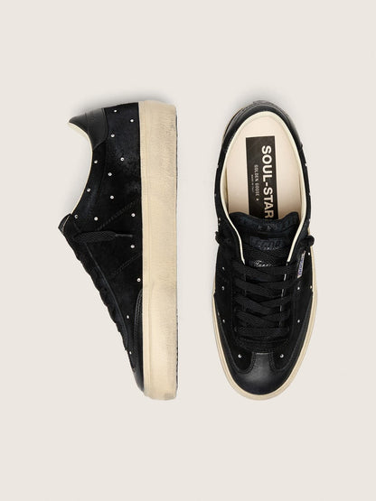Golden Goose Womens Soul Star In Black Suede With Silver Swarovski Womens