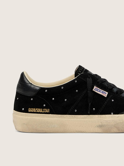 Golden Goose Womens Soul Star In Black Suede With Silver Swarovski Womens