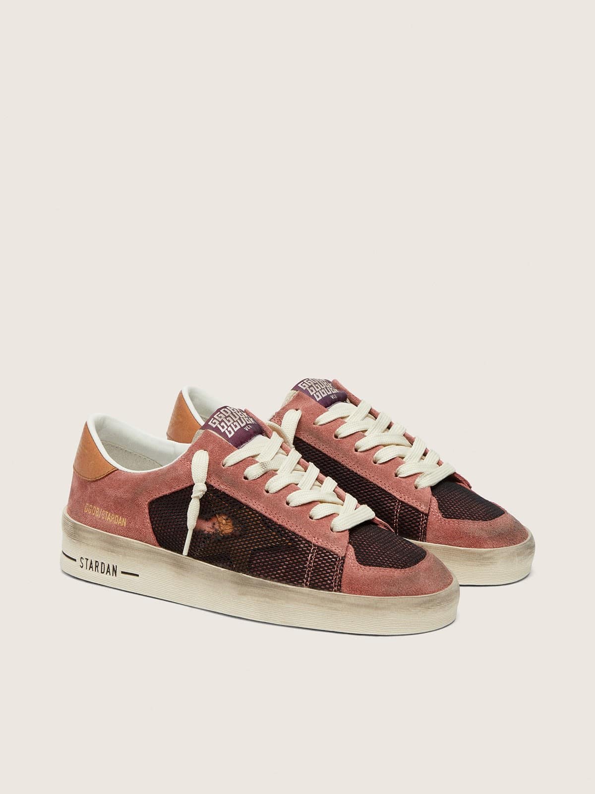 Golden Goose Womens Stardan In Pink Suede With Beige Star Womens