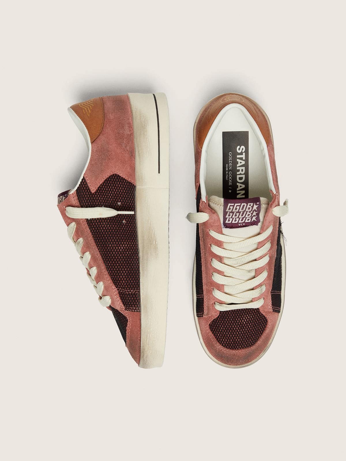 Golden Goose Womens Stardan In Pink Suede With Beige Star Womens