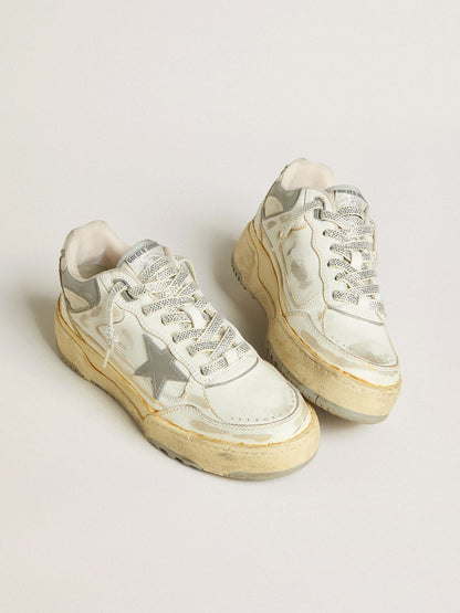 Golden Goose Womens Forty2 In White Leather With Laces With Swarovski Crystals And Gray Tpu Star Womens